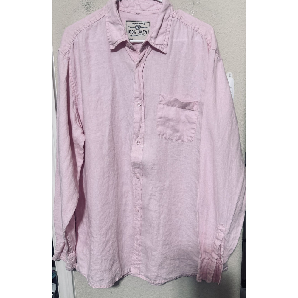 Angelo Litrico 100% Linen Shirt Mens L pink Long Sleeve Button Up European